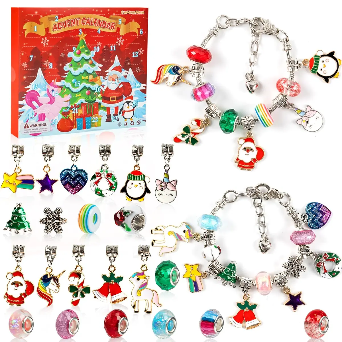 OuMuaMua Christmas Bracelets Advent Calendar 2026 | Kids & Adults Holiday Jewelry - main product image