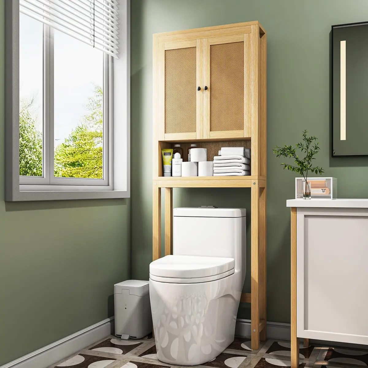 knoworld Rattan Over The Toilet Storage Cabinet | Space Saver for Bathroom & Laundry - main product image