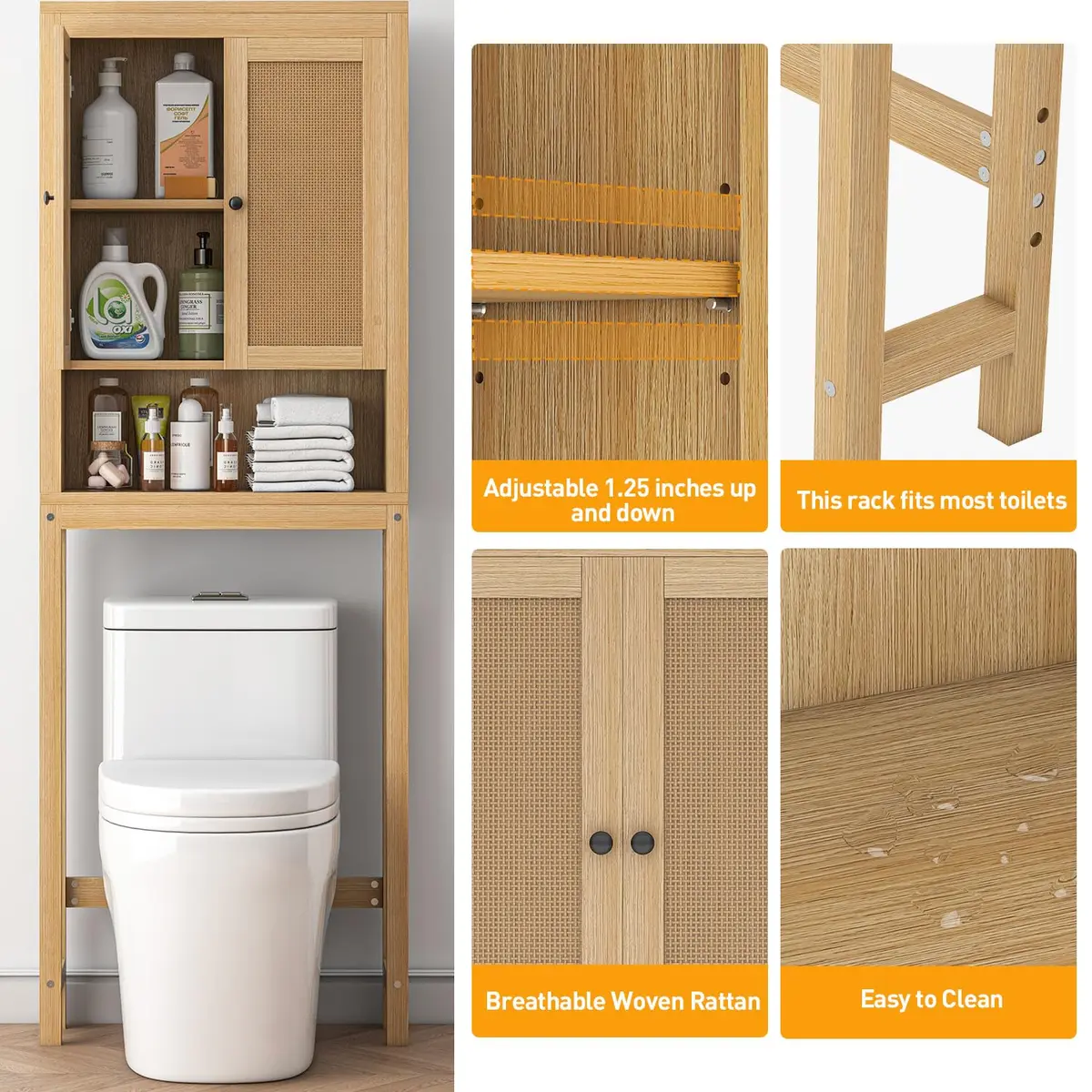 knoworld Rattan Over The Toilet Storage Cabinet | Space Saver for Bathroom & Laundry - view 5