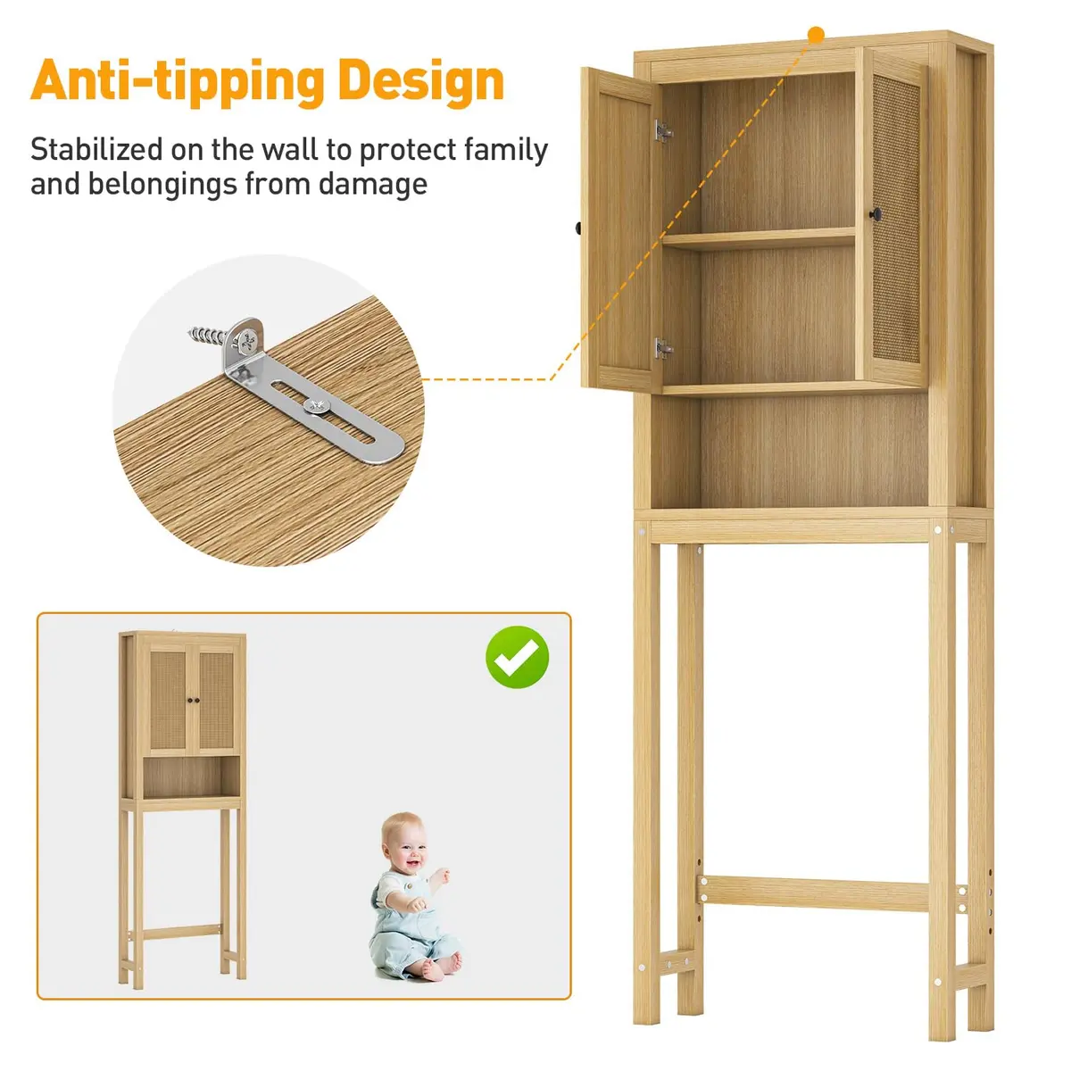 knoworld Rattan Over The Toilet Storage Cabinet | Space Saver for Bathroom & Laundry - view 8
