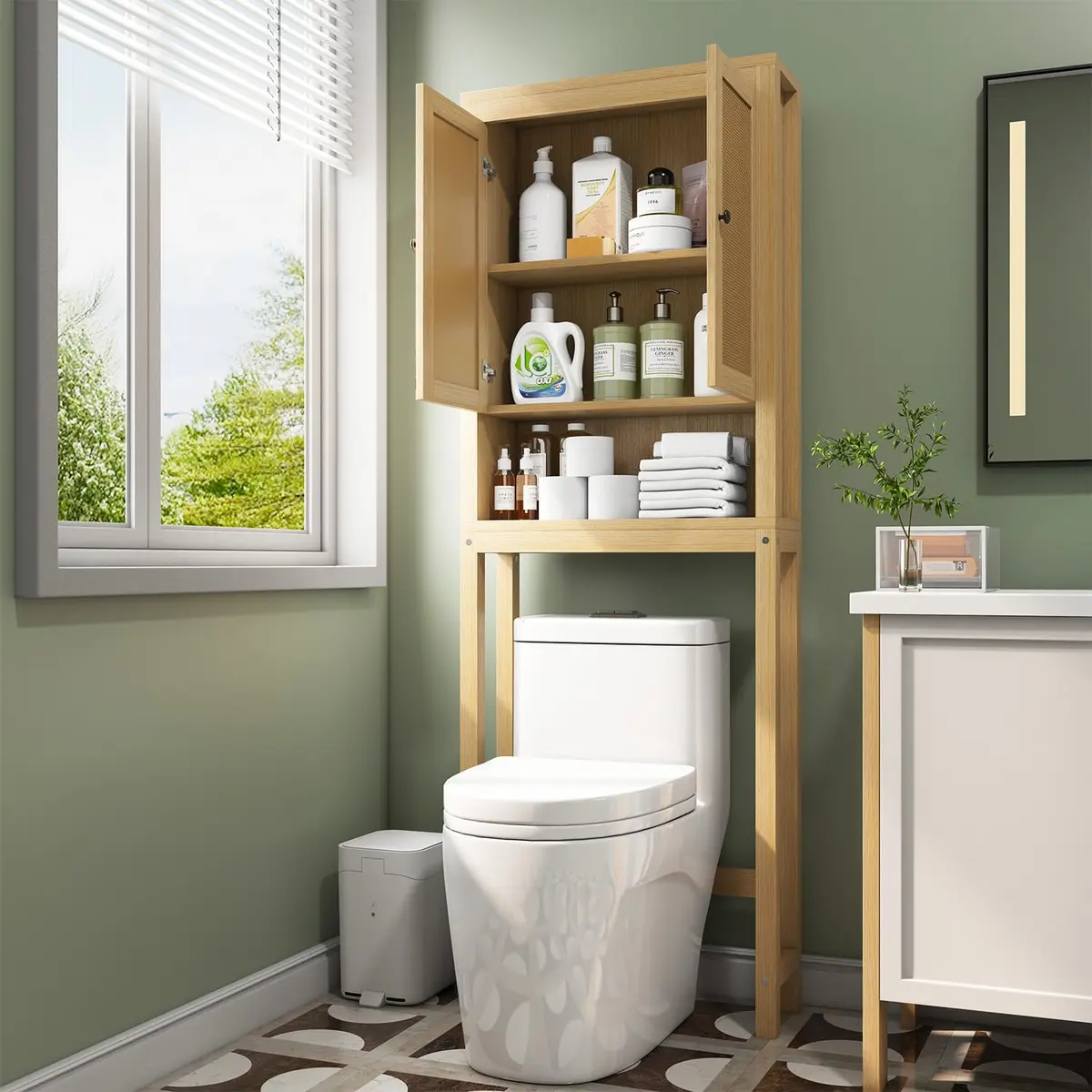 knoworld Rattan Over The Toilet Storage Cabinet | Space Saver for Bathroom & Laundry - view 2