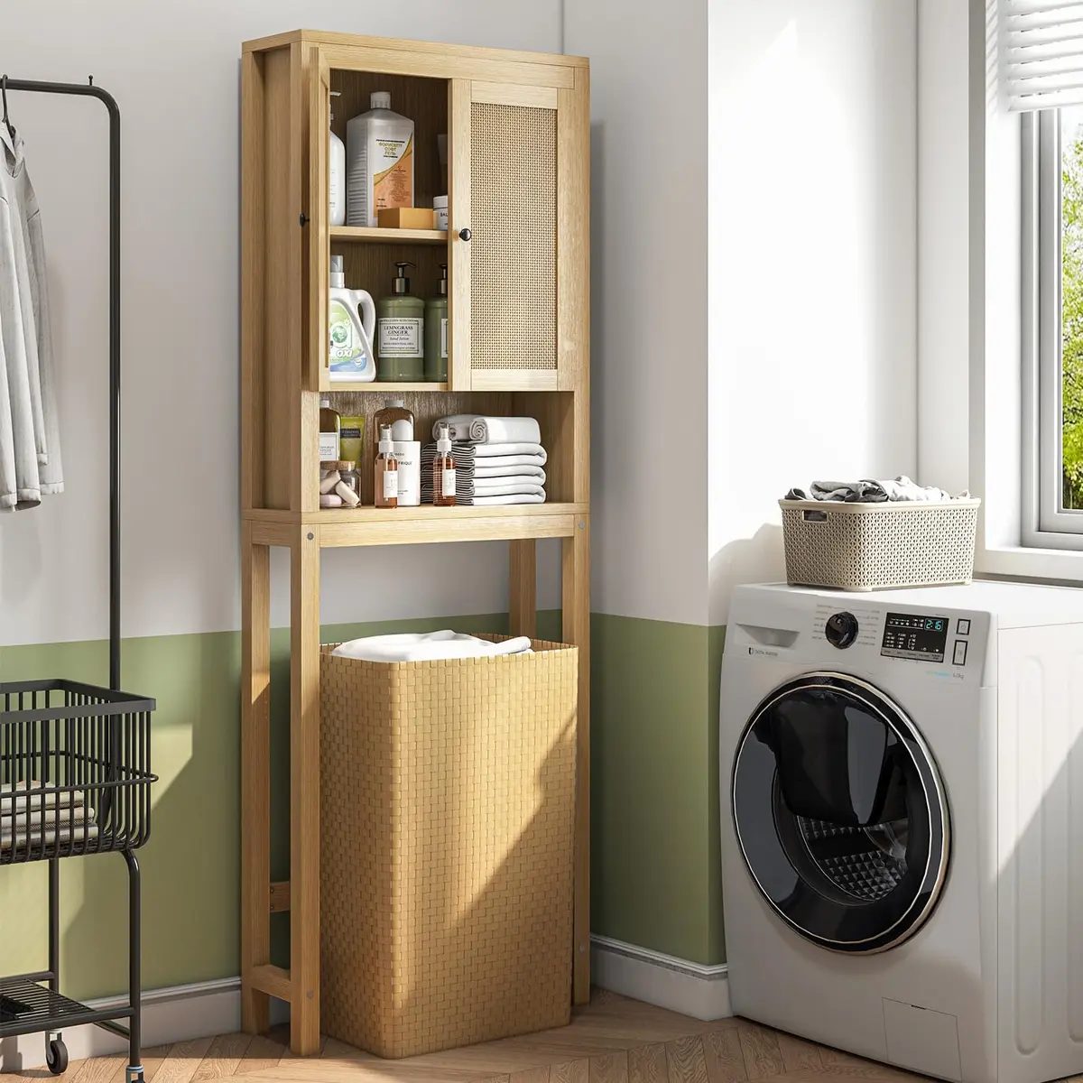 knoworld Rattan Over The Toilet Storage Cabinet | Space Saver for Bathroom & Laundry - view 3