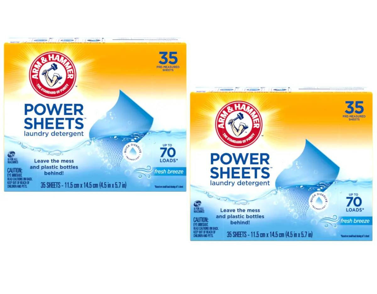 Arm & Hammer Laundry Detergent Power Sheets Fresh Breeze, 70 Loads (35 Sheets x 2 Packs) | Eco-Friendly & HE Compatible - main product image