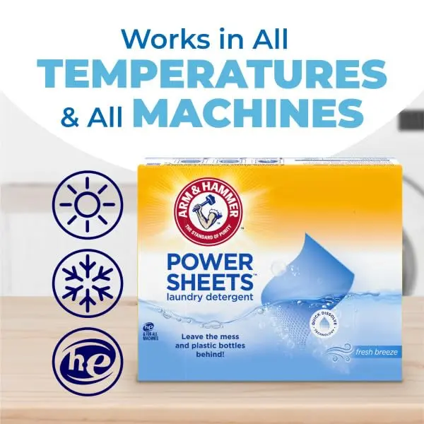 Arm & Hammer Laundry Detergent Power Sheets Fresh Breeze, 70 Loads (35 Sheets x 2 Packs) | Eco-Friendly & HE Compatible - view 7