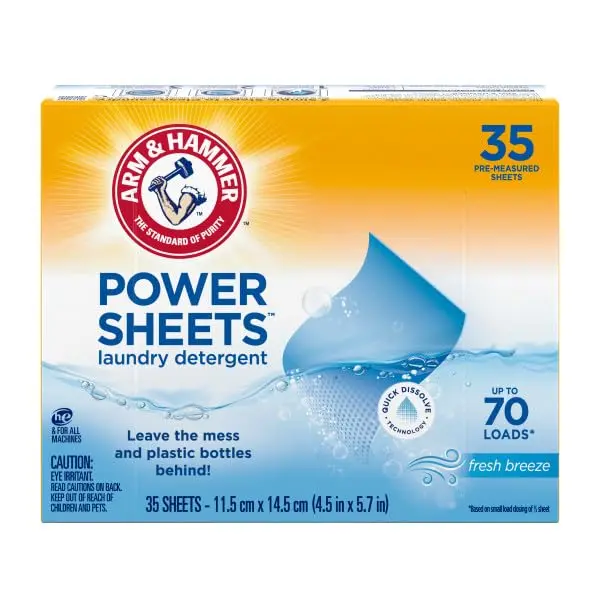 Arm & Hammer Laundry Detergent Power Sheets Fresh Breeze, 70 Loads (35 Sheets x 2 Packs) | Eco-Friendly & HE Compatible - view 2