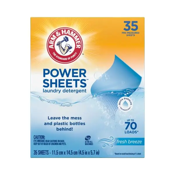 Arm & Hammer Laundry Detergent Power Sheets Fresh Breeze, 70 Loads (35 Sheets x 2 Packs) | Eco-Friendly & HE Compatible - view 3