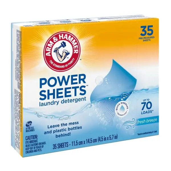 Arm & Hammer Laundry Detergent Power Sheets Fresh Breeze, 70 Loads (35 Sheets x 2 Packs) | Eco-Friendly & HE Compatible - view 4