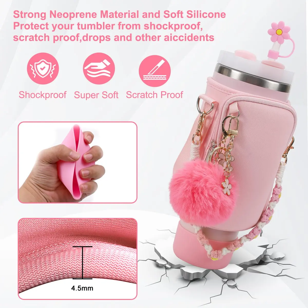 3tyto Pink 40oz Stanley Cup Accessories Set with Carrier Bag, Strap, Boot, Straw Cover, Charms | Bohemian Style - view 4