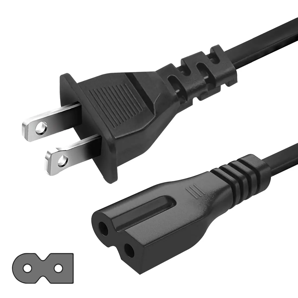 LORDTRONICS 2 Prong Polarized Power Cord 5Ft | Compatible with Vizio, Sony, Bose, Brother, Singer - main product image