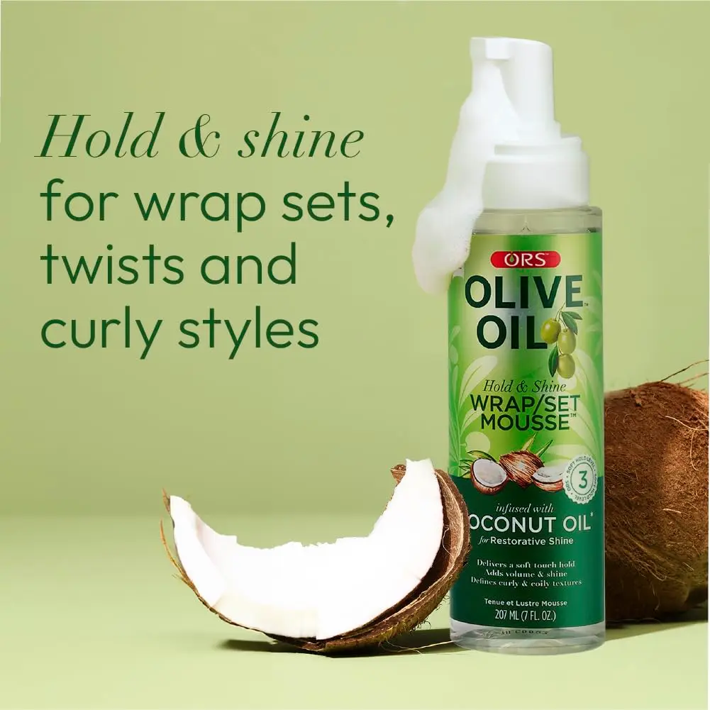 ORS Olive Oil Hold & Shine Wrap Set Mousse 7 oz | Coconut Oil Infused for Restorative Shine - view 5