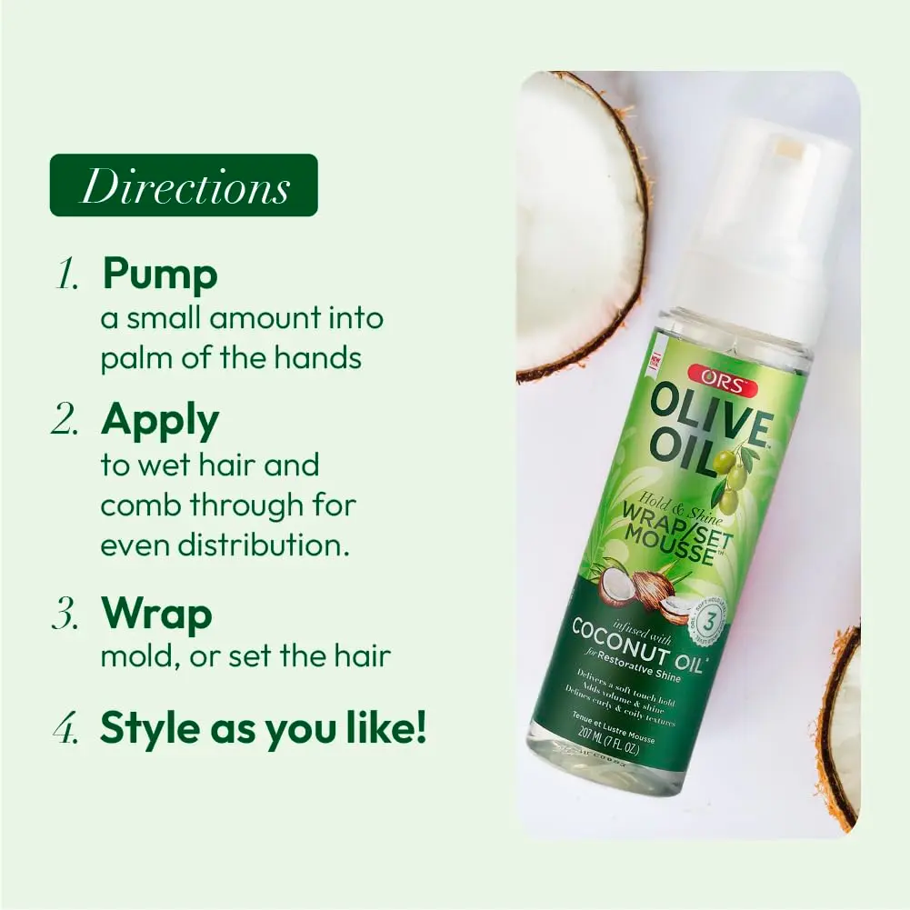 ORS Olive Oil Hold & Shine Wrap Set Mousse 7 oz | Coconut Oil Infused for Restorative Shine - view 7