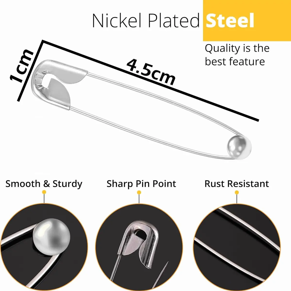 VAMA Fashions Metal Ball Safety Pin Set 4.5cm | Elegant Saree & Hijab Pins for Women - view 3