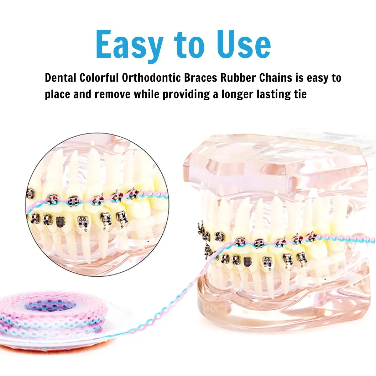 Misemiko Dental Orthodontic Power Chain Mixed Color Spool Elastic Rubber Bands for Teeth Braces, 15ft/Roll (Blue&Purple, Closed) | High Strength Elasticity - view 3