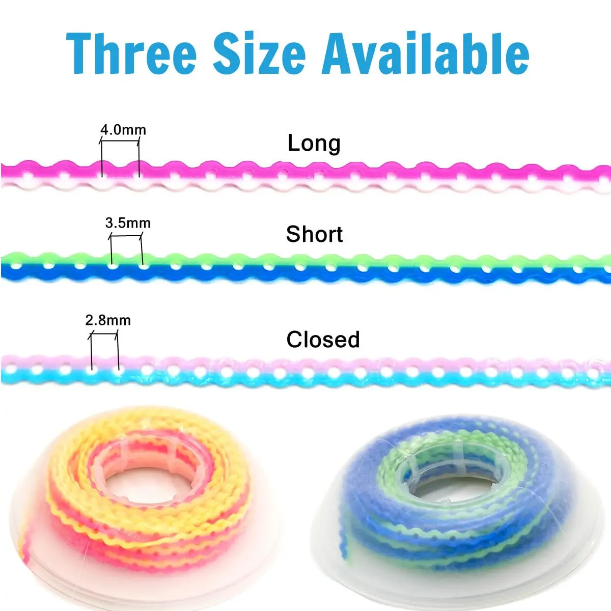 Misemiko Dental Orthodontic Power Chain Mixed Color Spool Elastic Rubber Bands for Teeth Braces, 15ft/Roll (Blue&Purple, Closed) | High Strength Elasticity - view 4