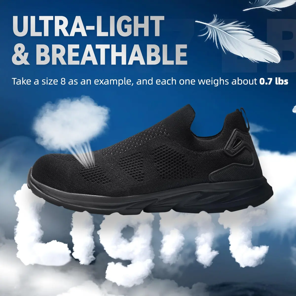 Furuian Slip On Steel Toe Safety Shoes for Men Lightweight Breathable Steel Toe Work Sneakers Comfortable Non Slip Safety Work Tennis Shoes for Men Black - view 4