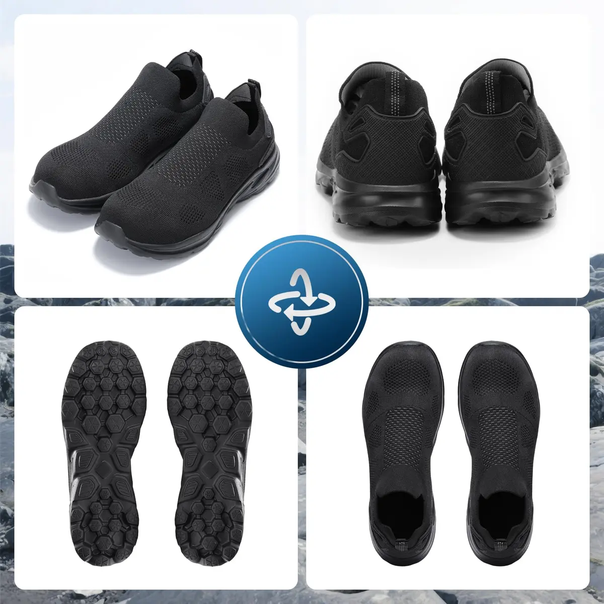 Furuian Slip On Steel Toe Safety Shoes for Men Lightweight Breathable Steel Toe Work Sneakers Comfortable Non Slip Safety Work Tennis Shoes for Men Black | Impact & Comfort - view 6