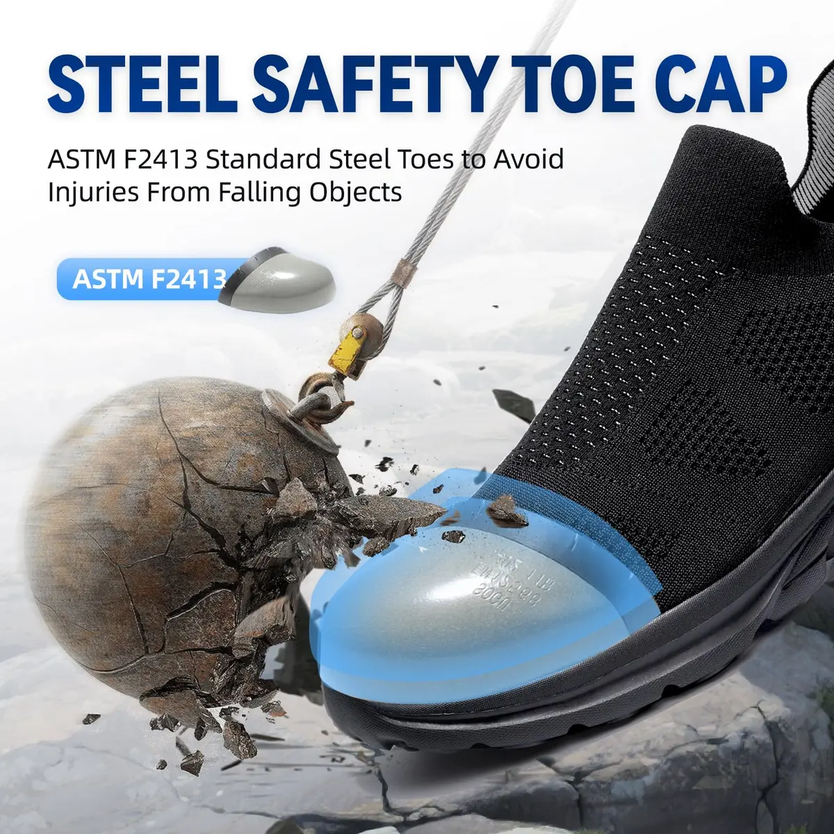Furuian Steel Toe Safety Shoes for Men Lightweight Breathable Non Slip | Comfortable Work Sneakers (Size 10) - view 2