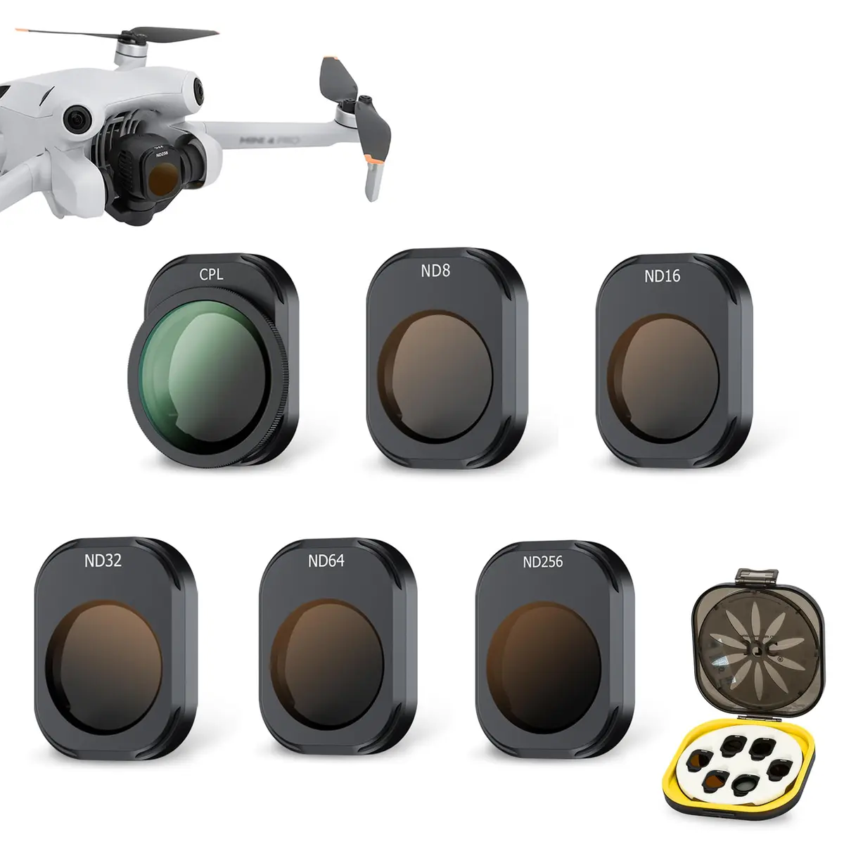 JJC Mini 4 Pro ND Filters 6 Pack Multi-Coated ND8/ND16/ND32/ND64/ND256/CPL Lightweight Aluminum - main product image