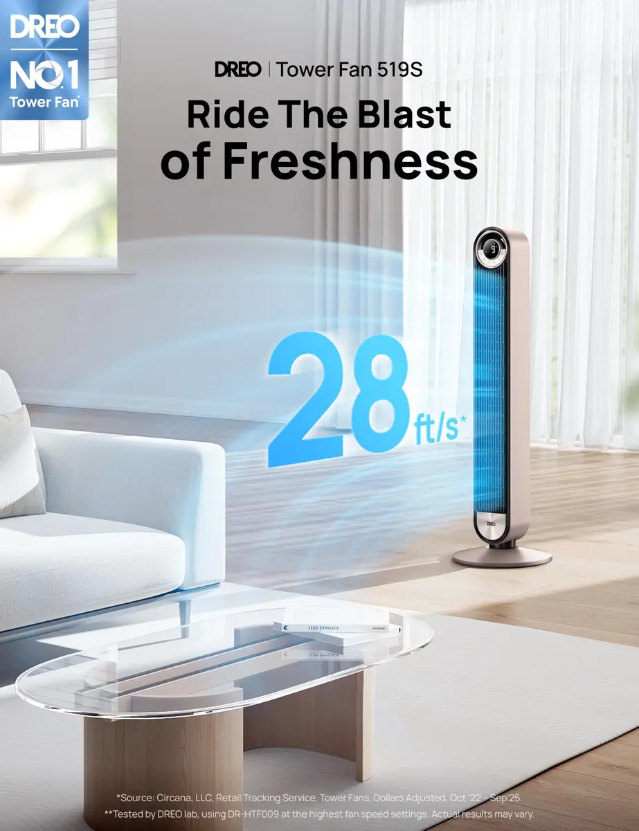 DREO 42 Inch Smart Tower Fan with 90° Oscillation, Silent DC Motor, Voice & App Control, Sleep Mode for Bedroom & Living Room - view 2