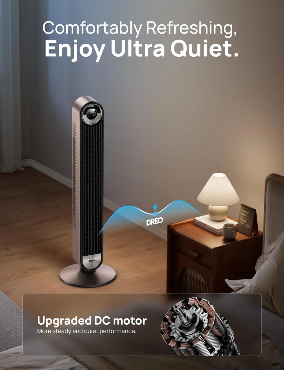 DREO 42 Inch Smart Tower Fan with 90° Oscillation, Silent DC Motor, Voice & App Control, Sleep Mode for Bedroom & Living Room - view 3