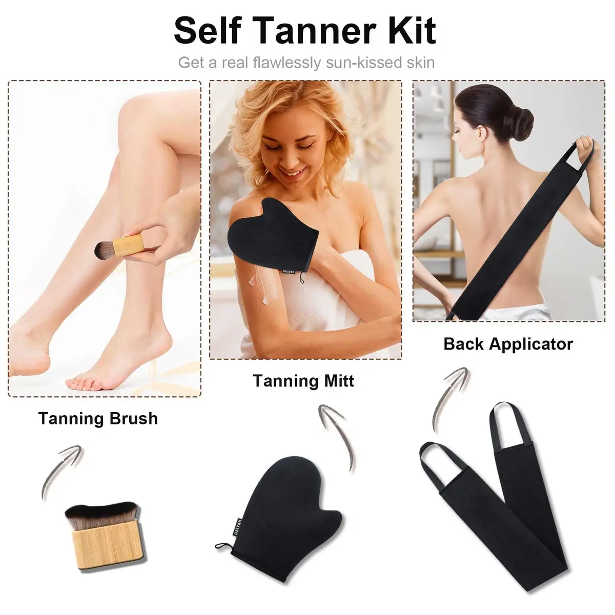 G GAIYAH 3 in 1 Self Tanning Mitts Kit | Double-sided, Waterproof, Reusable for Even Tan - view 2
