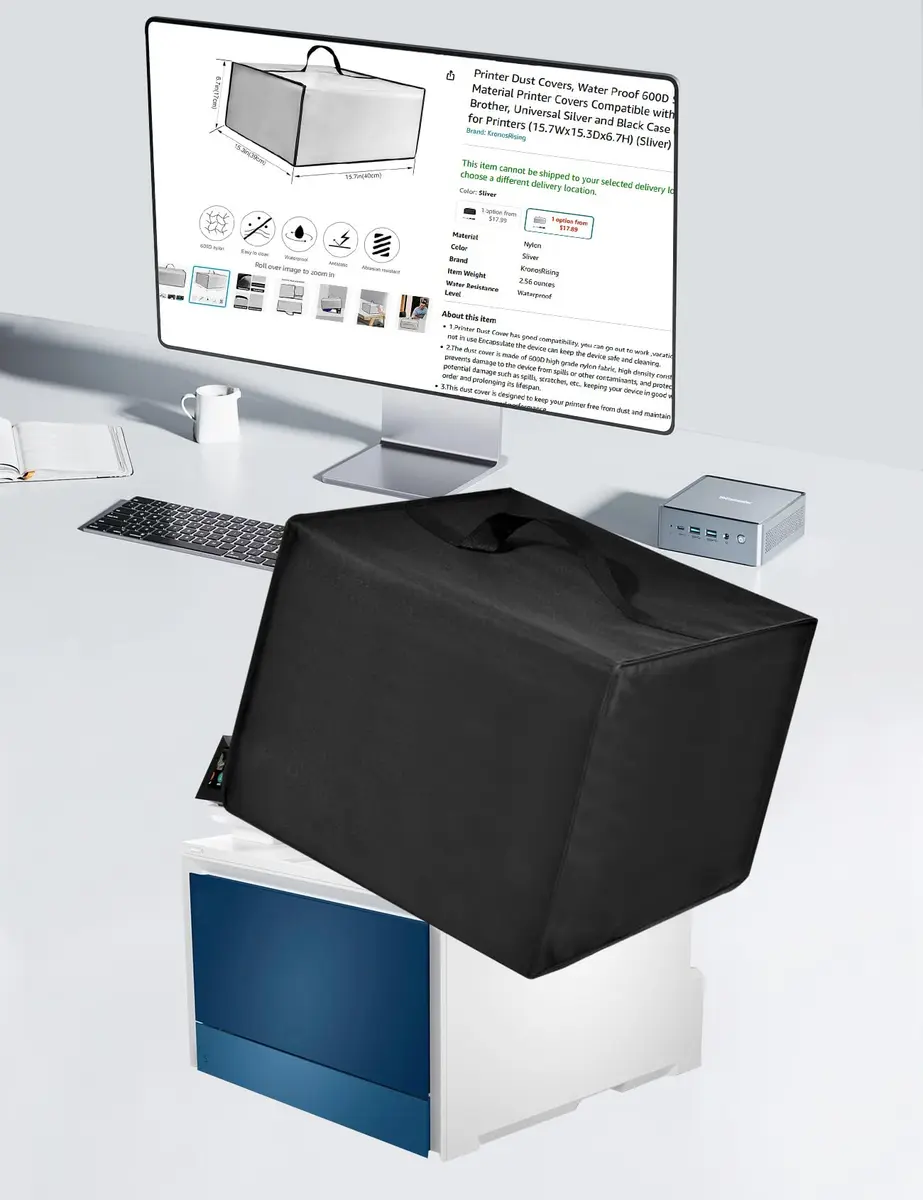KronosRising Printer Dust Cover for HP Pro MFP 4301fdw/3301fdw Wireless Laser Printer 48cm (18.9"D) x 49cm (19.3"W) x 35cm (13.8"H) | Heavy Duty 600D Nylon Antistatic Waterproof Protective Case - view 6