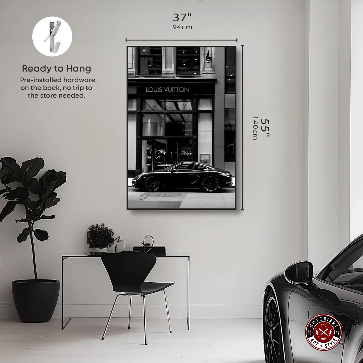 NotoriArt Wall Art 36"x54" | Black & White Canvas with Floater Frame - view 4