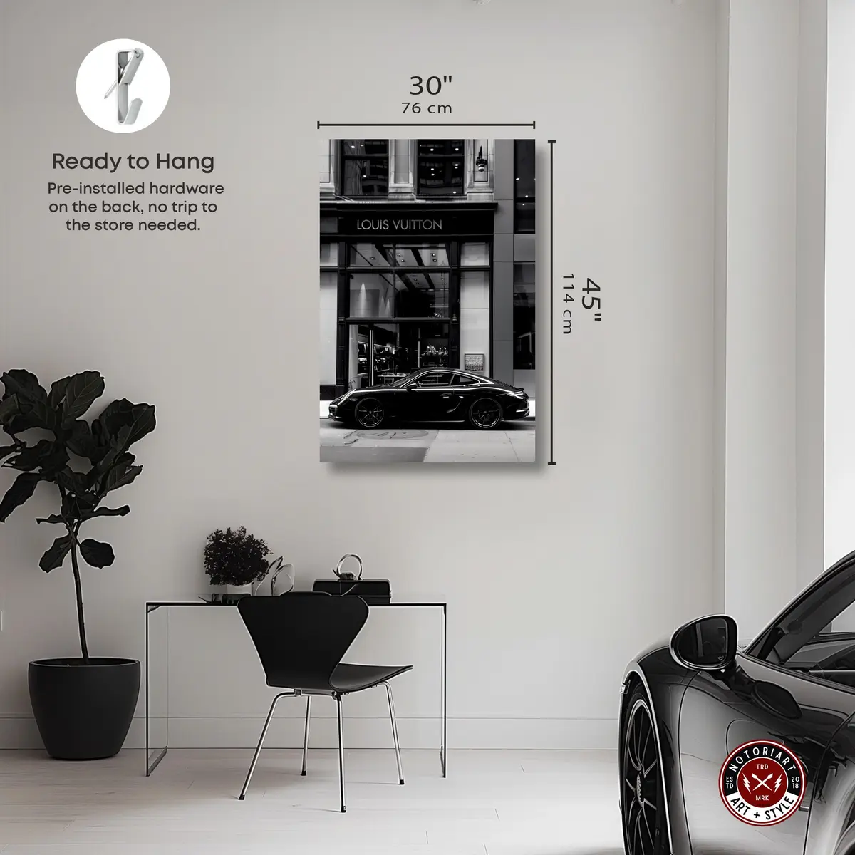 NotoriArt Wall Art - Black & White Canvas Print 45"L x 30"W | Gallery Wrapped, Modern Style - view 4
