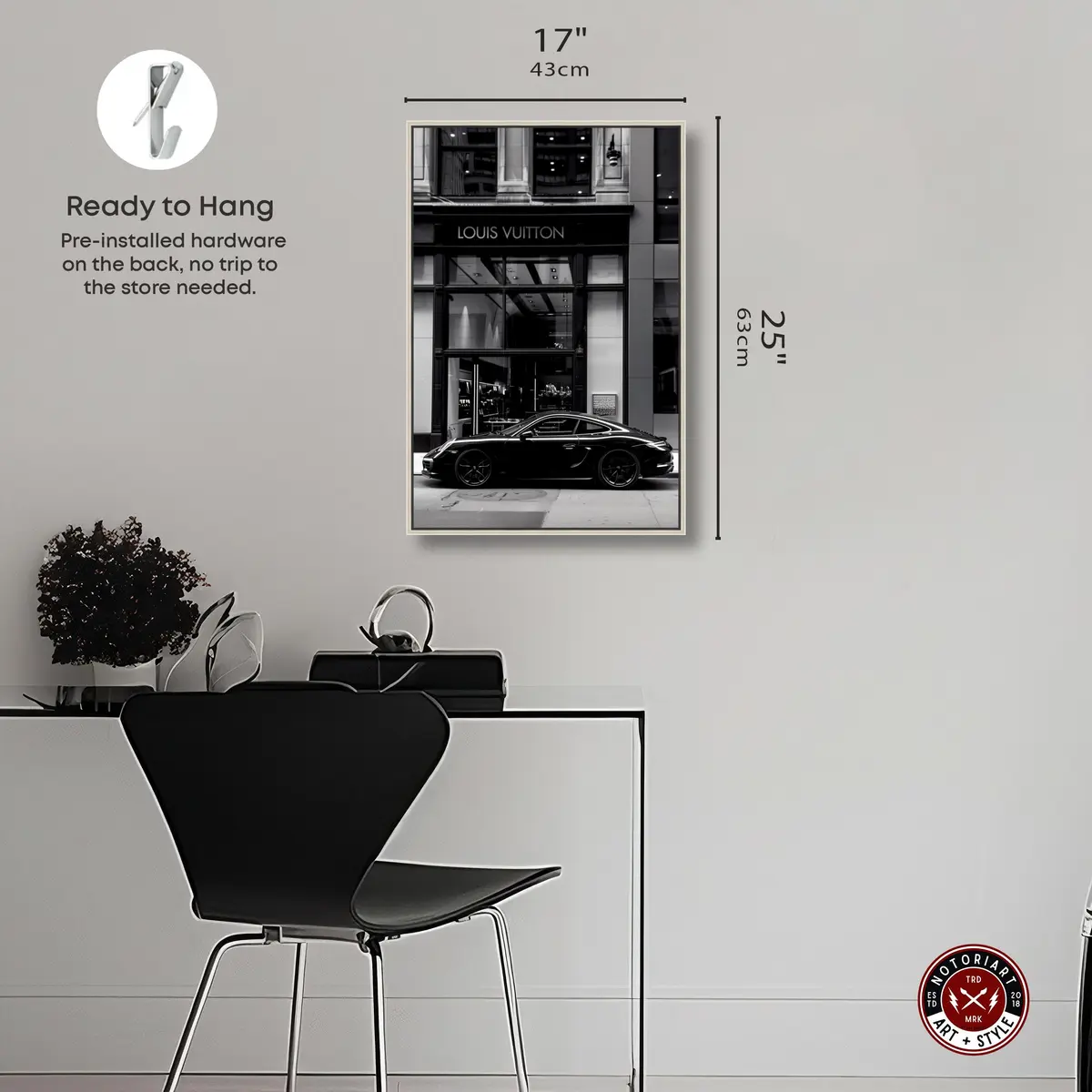 NotoriArt Wall Art 16"x24" | Black & White Canvas Print with Silver Floater Frame - view 5