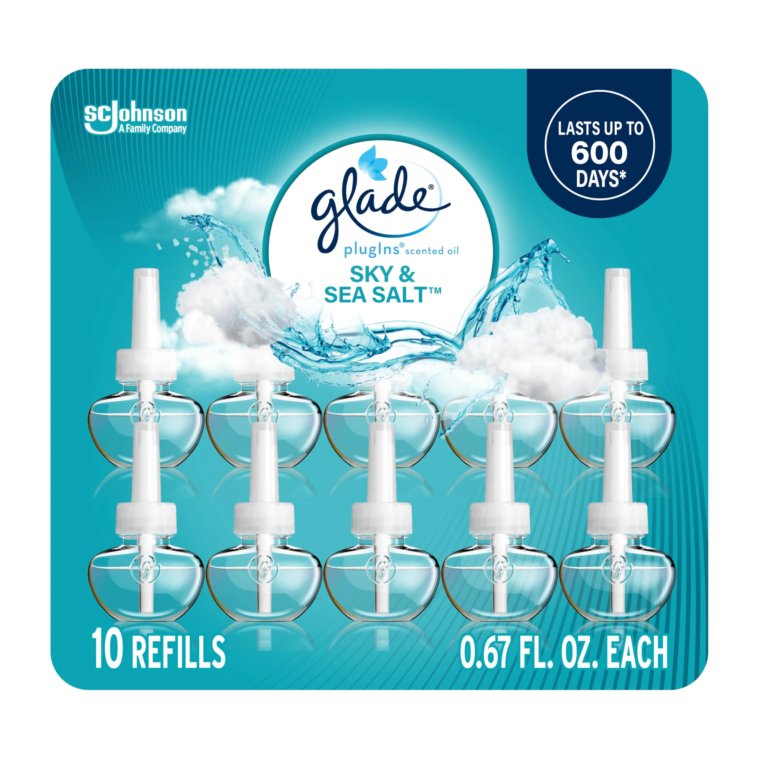 Glade Plugins Refills Air Freshener, Sky & Sea Salt Scented Oil (10 Count, 0.67 Fl Oz Each) - main product image