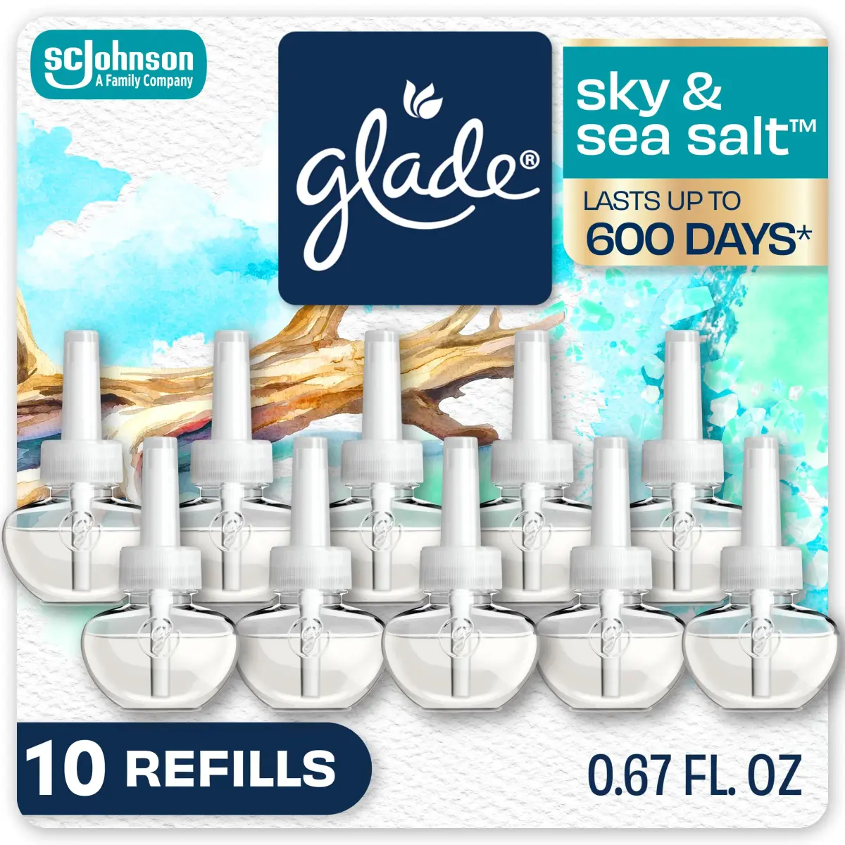 Glade PlugIns Refills Air Freshener Sky & Sea Salt 6.7 Fl Oz (199 ml) | Scented Oil with Essential Oils - main product image