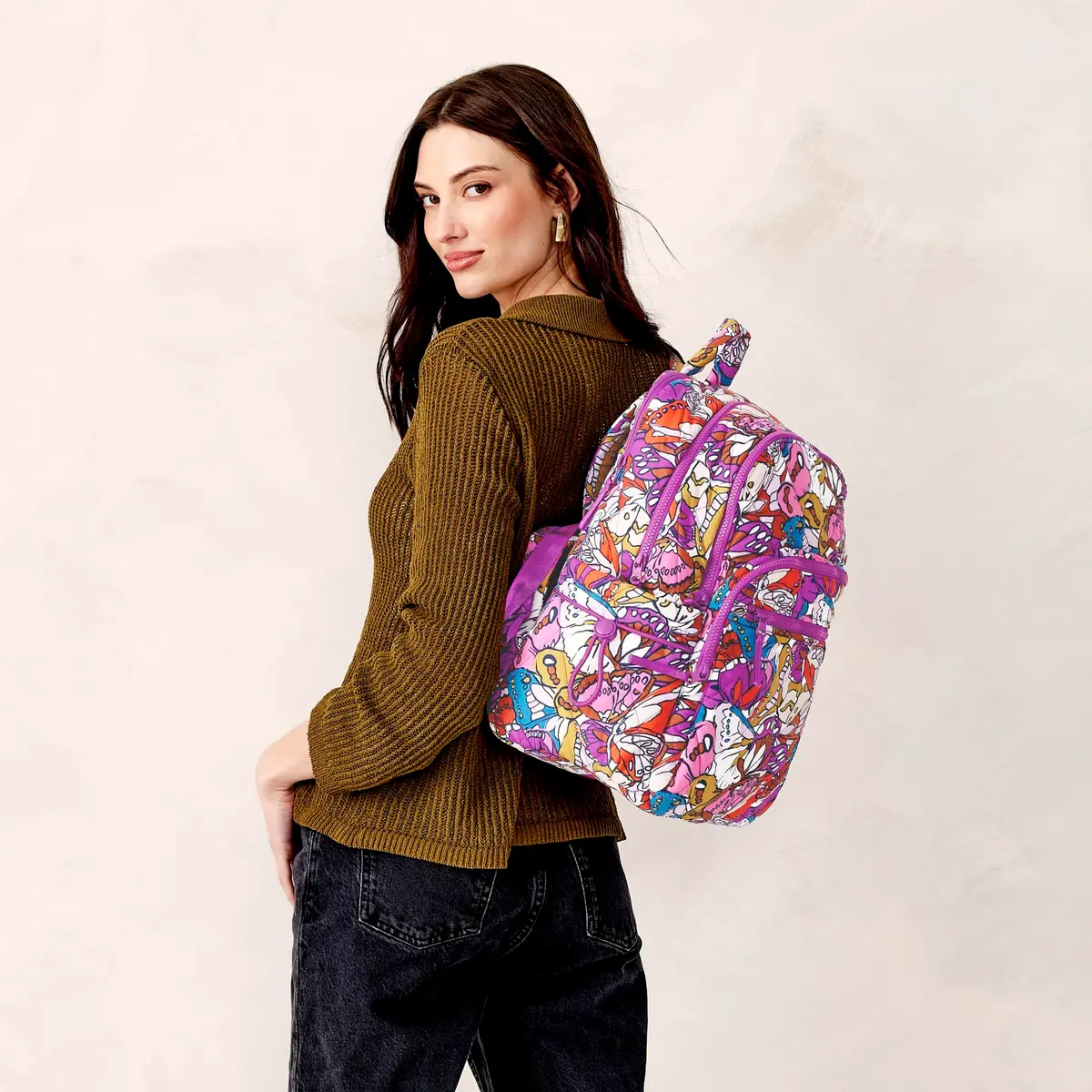 Vera Bradley Featherweight Large Bancroft Backpack | Water-Repellent, Padded Laptop Sleeve, Flutter Pattern - view 2