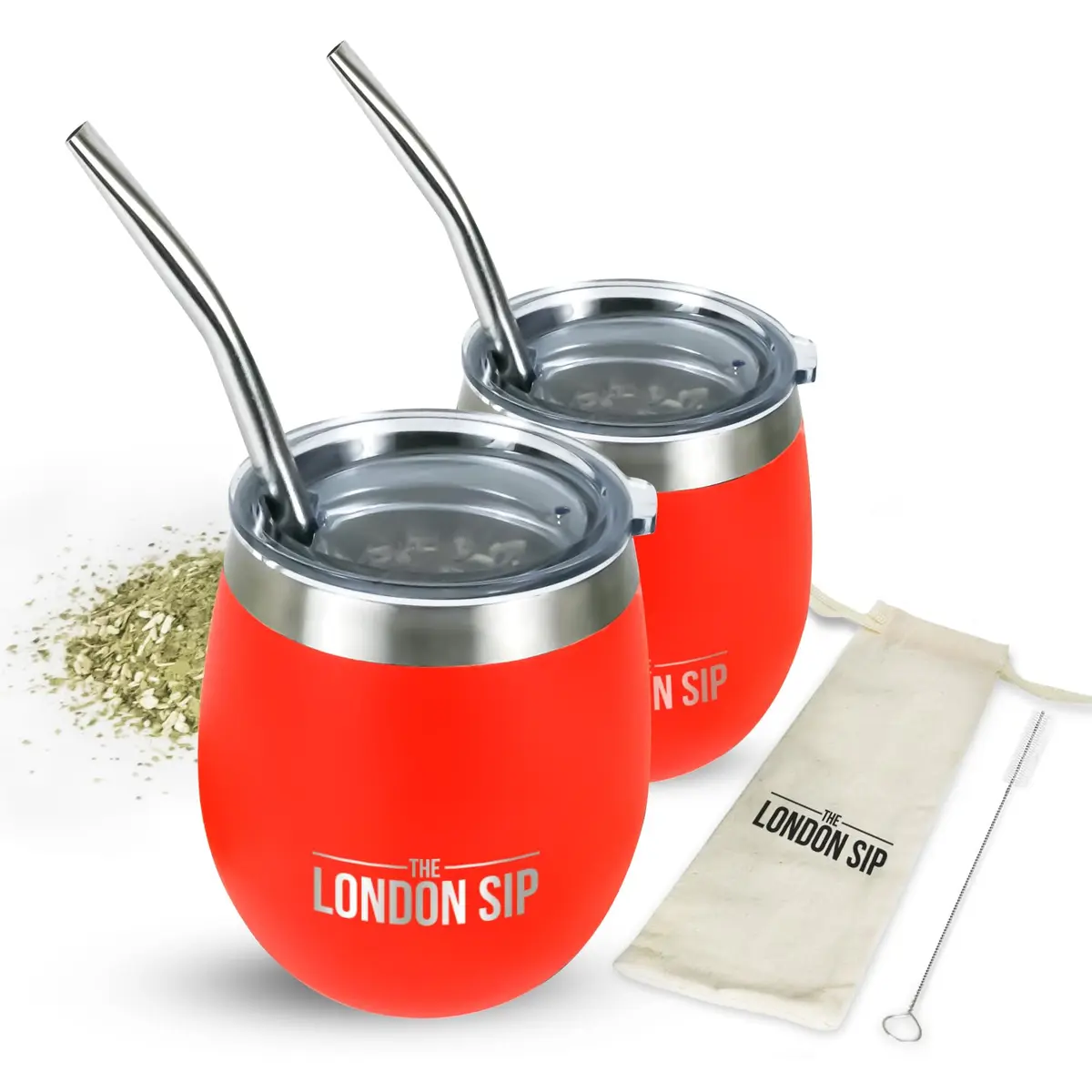The London Sip Yerba Mate Cup and Bombilla Set, 8 oz, Stainless Steel, Modern Design, Orange - main product image