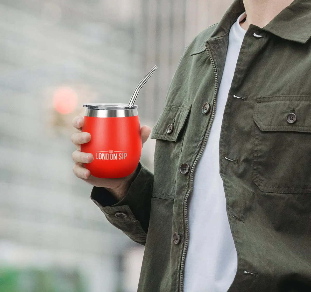 The London Sip Yerba Mate Cup and Bombilla Set, 8 oz, Stainless Steel, Modern Design, Orange - view 3