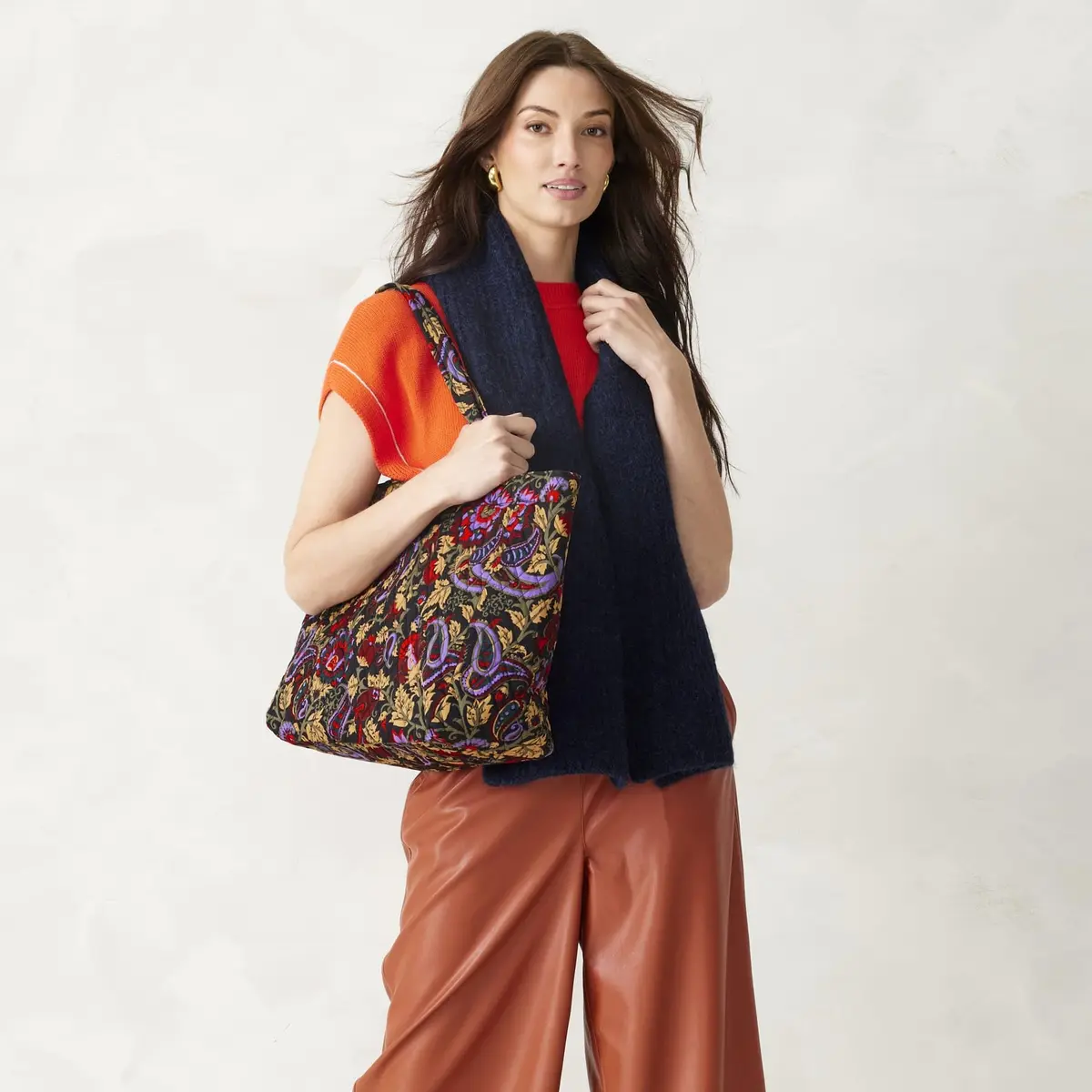 Vera Bradley Premium Cotton Hathaway Tote, Midnight Garden Paisley | Bold, Soft & Vibrant - view 2