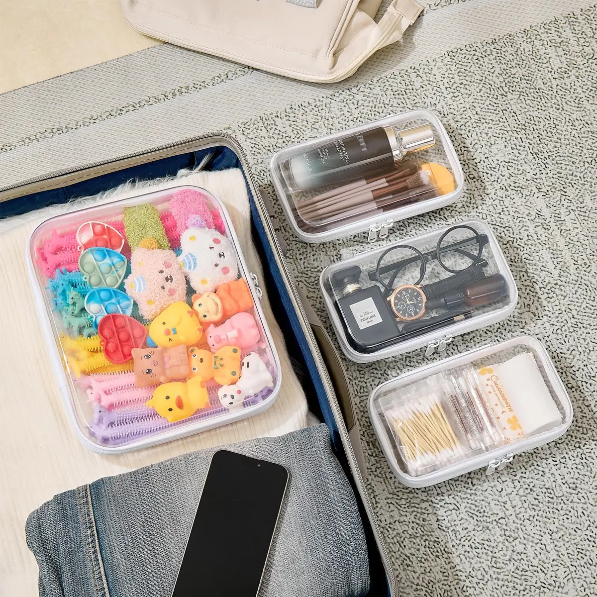 WELPIRT Clear Zipper Pouches, Hard Shell Zipper Case (M+3S) | Waterproof, Stackable, Transparent - view 4