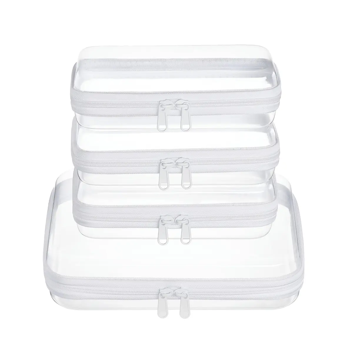 WELPIRT Clear Zipper Pouches, Hard Shell Zipper Case (M+3S) | Waterproof, Stackable, Transparent - main product image