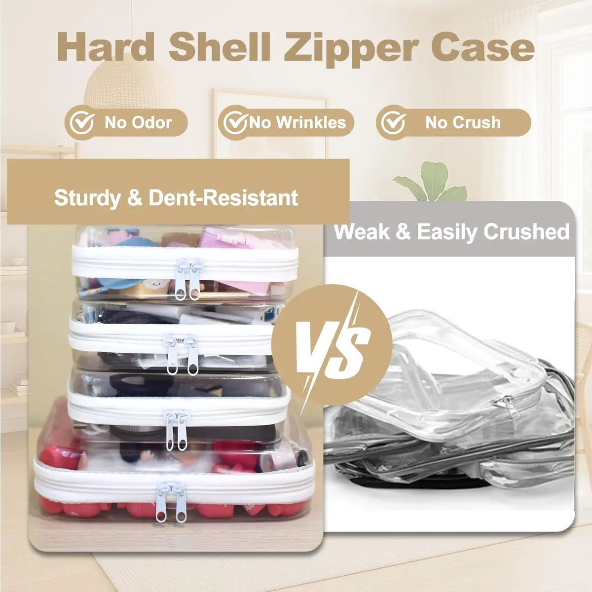 WELPIRT Clear Zipper Pouches, Hard Shell Zipper Case (M+3S) | Waterproof, Stackable, Transparent - view 2