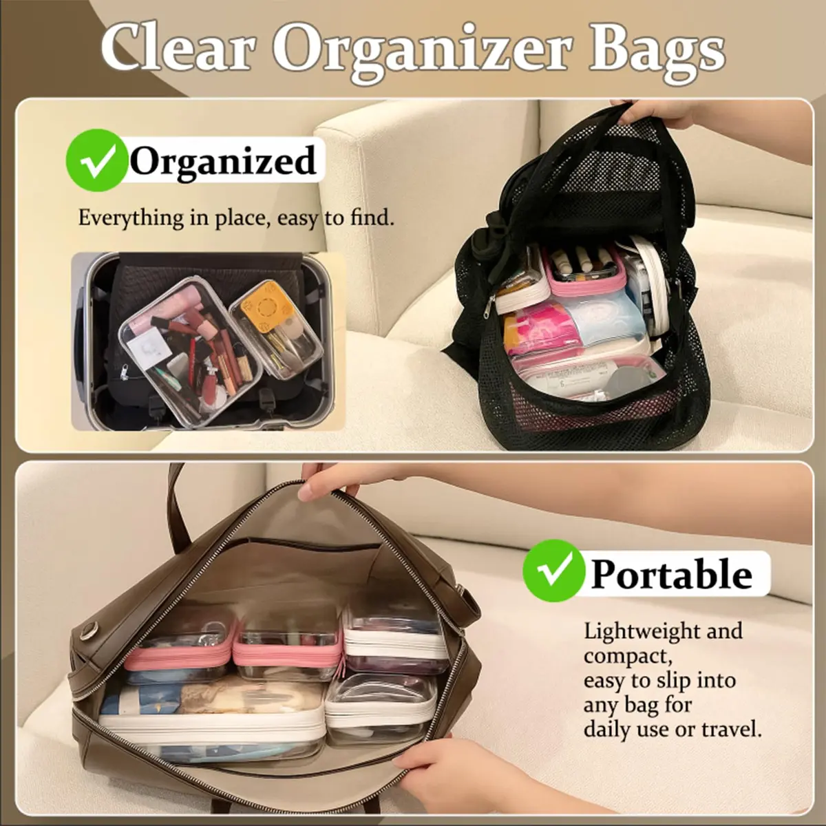WELPIRT Clear Zipper Pouches, Hard Shell Zipper Case (M+3S) | Waterproof, Stackable, Transparent - view 3
