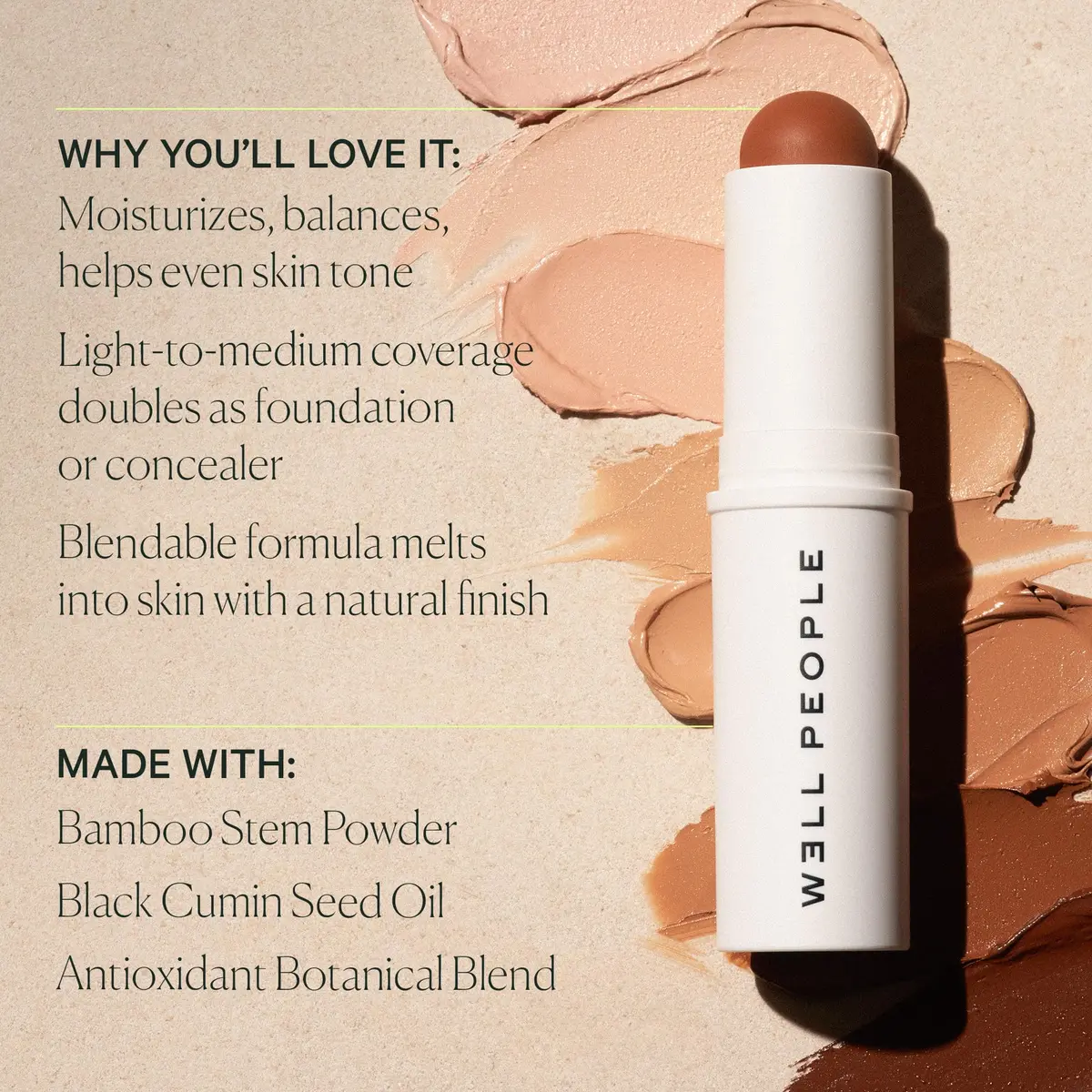 Well People Supernatural Complexion Stick Foundation + Concealer, 20 | Buildable, Light-to-Medium Coverage, Soft Matte Finish - view 5