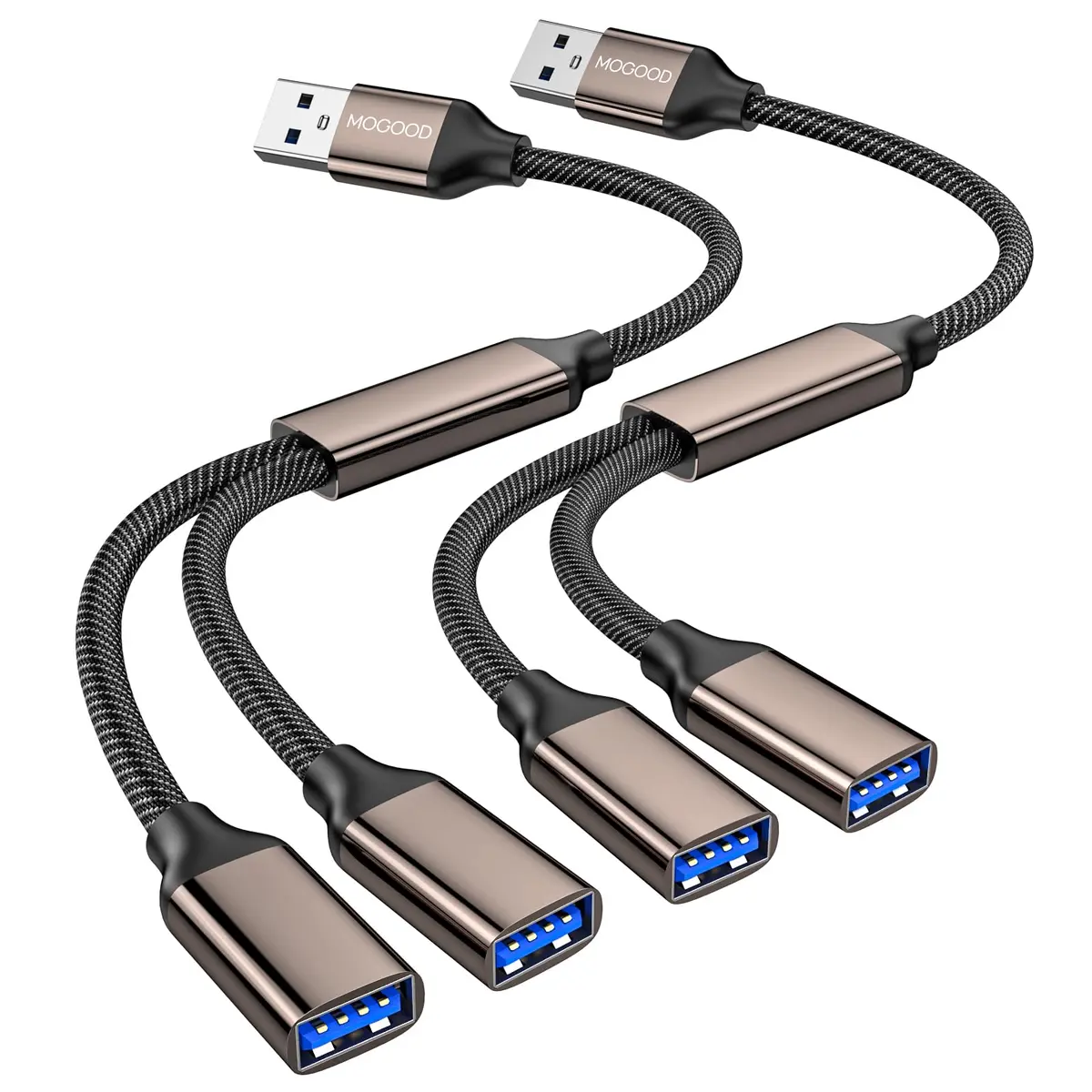 MOGOOD USB 3.0 Splitter Y Cable 10-inch, Silver | Expands 1 USB-A to 2 USB-A Ports, 5Gbps Data Transfer - main product image