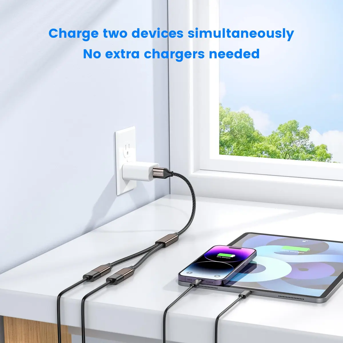 MOGOOD USB 3.0 Splitter Y Cable 10-inch, Silver | Expands 1 USB-A to 2 USB-A Ports, 5Gbps Data Transfer - view 2