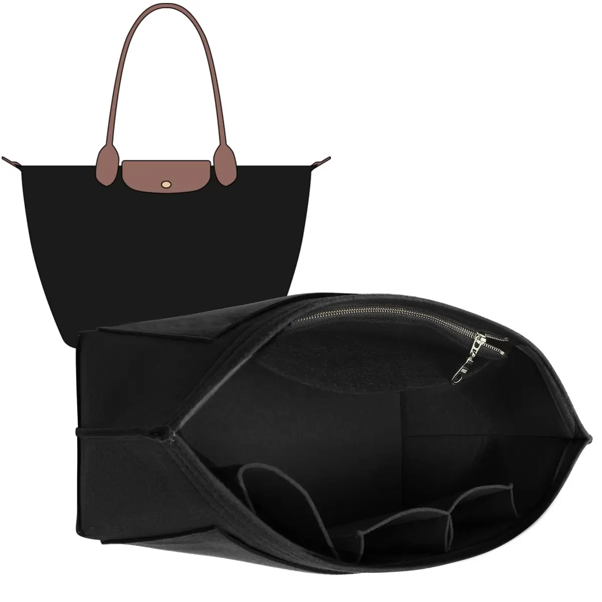 Doxo Felt Purse Organizer Insert for Longchamp Le Pliage Large Bag, Black | 27.4cm x 18.5cm x 22.1cm - main product image