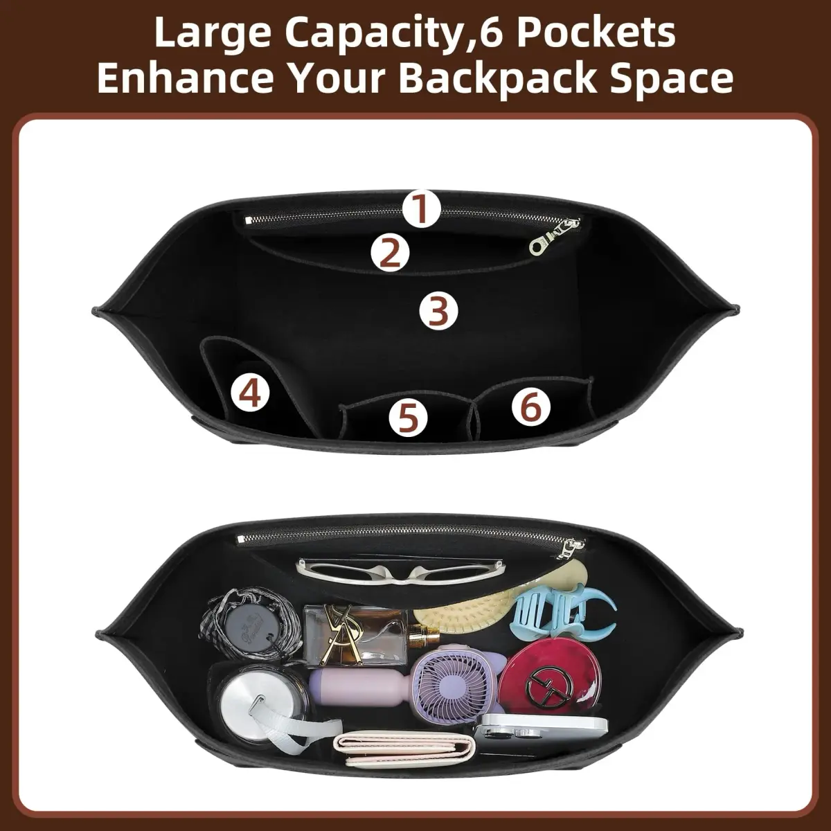 Doxo Felt Purse Organizer Insert for Longchamp Le Pliage Large Bag, Black | 27.4cm x 18.5cm x 22.1cm - view 7