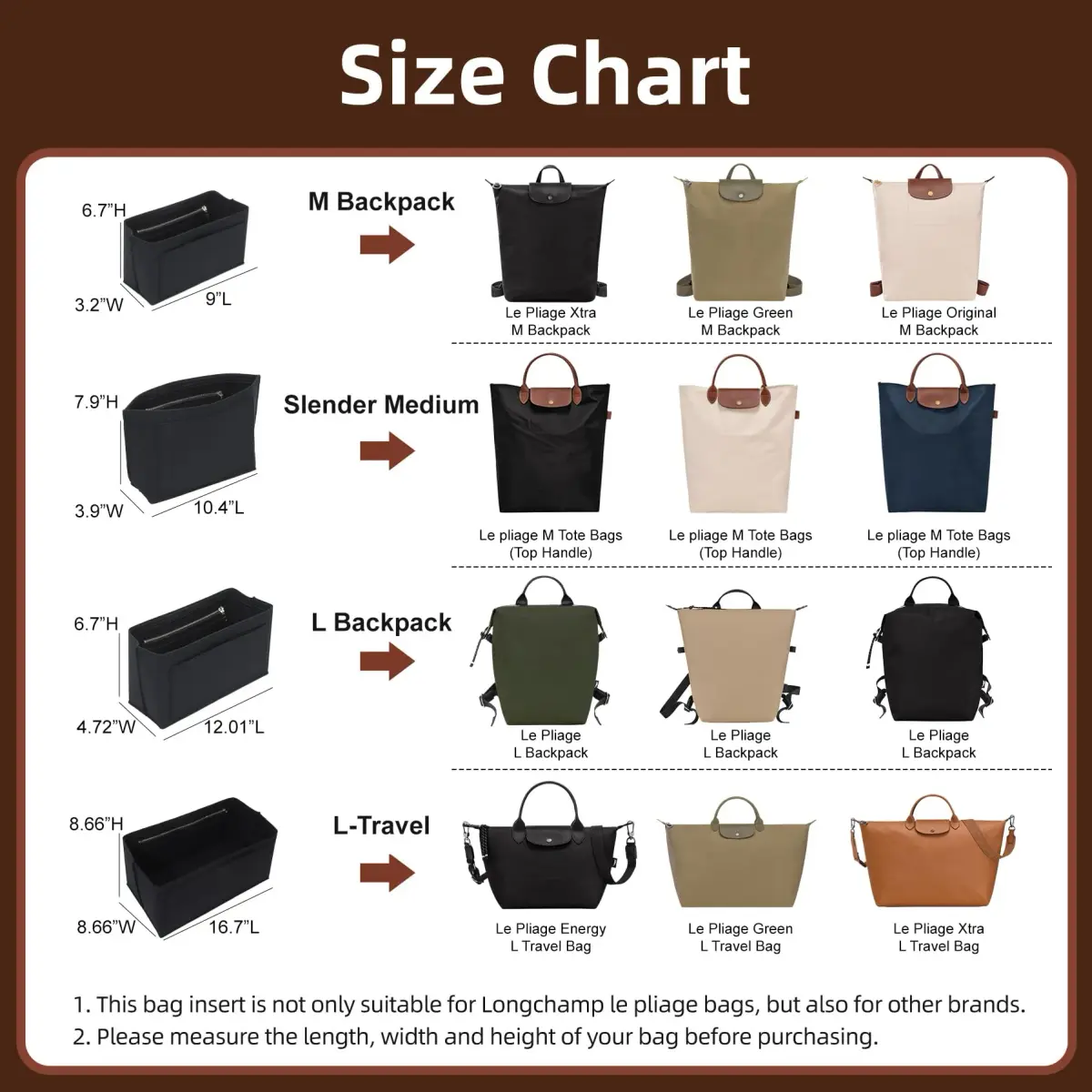 Doxo Felt Purse Organizer Insert for Longchamp Le Pliage Large Bag, Black | 27.4cm x 18.5cm x 22.1cm - view 3
