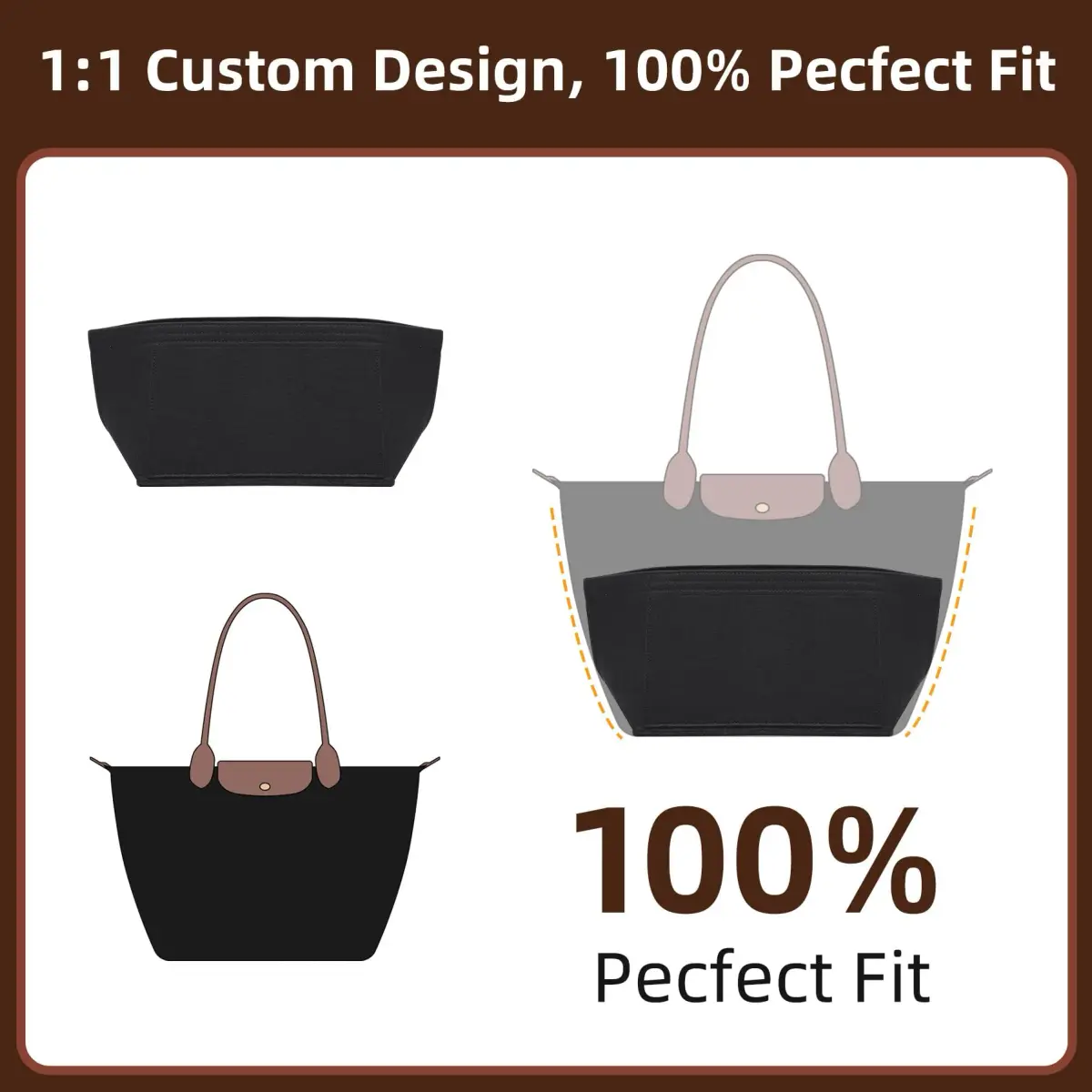 Doxo Felt Purse Organizer Insert for Longchamp Le Pliage Large Bag, Black | 27.4cm x 18.5cm x 22.1cm - view 4