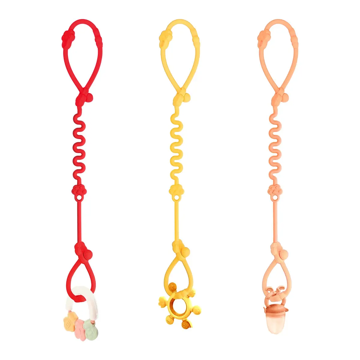 Yunaeduo Silicone Toy Straps for Baby, Toy Safety Straps for Stroller High Chair - BPA Free (Red Yellow Orange) | Adjustable Design - main product image