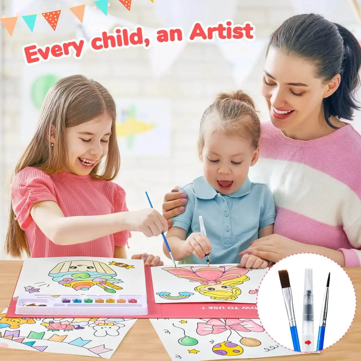 JoyCat Paint with Water Coloring Books for Toddlers (Party Style) | 20 Pages, Mess-Free Watercolor Art Activity - view 6