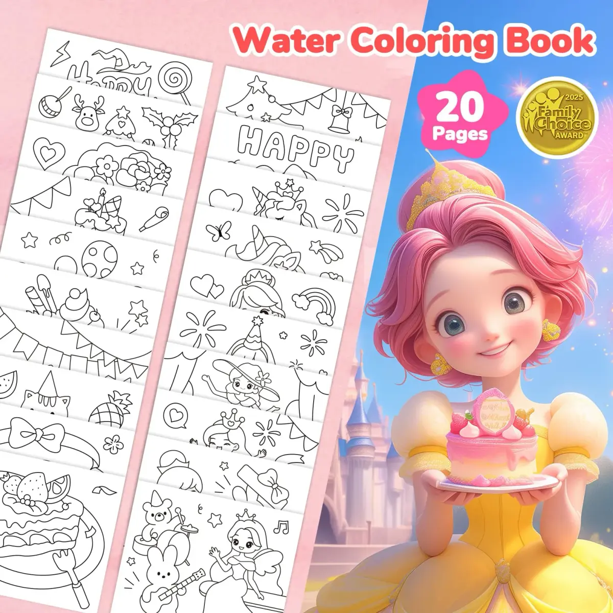 JoyCat Paint with Water Coloring Books for Toddlers (Party Style) | 20 Pages, Mess-Free Watercolor Art Activity - view 2