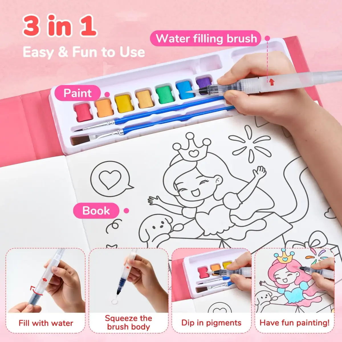 JoyCat Paint with Water Coloring Books for Toddlers (Party Style) | 20 Pages, Mess-Free Watercolor Art Activity - view 3